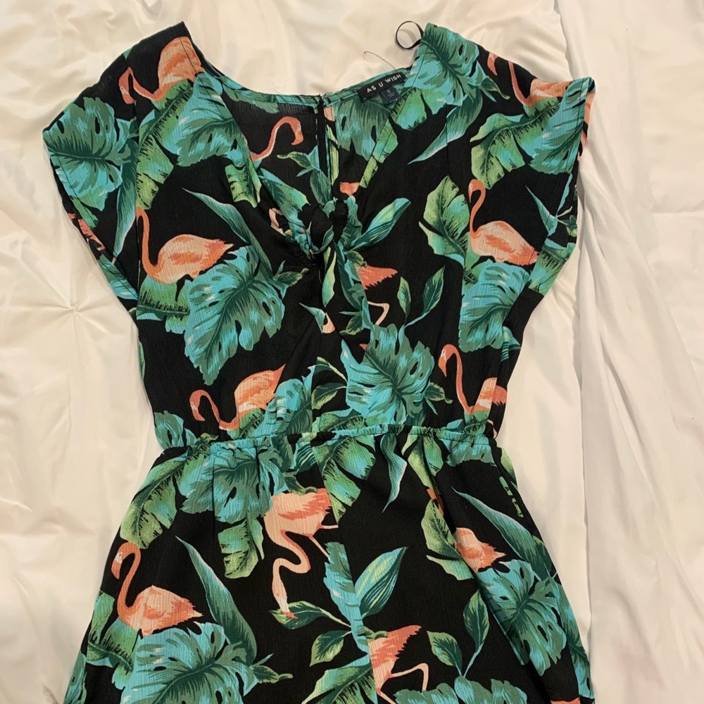 flamingo and plant romper w/ tie front